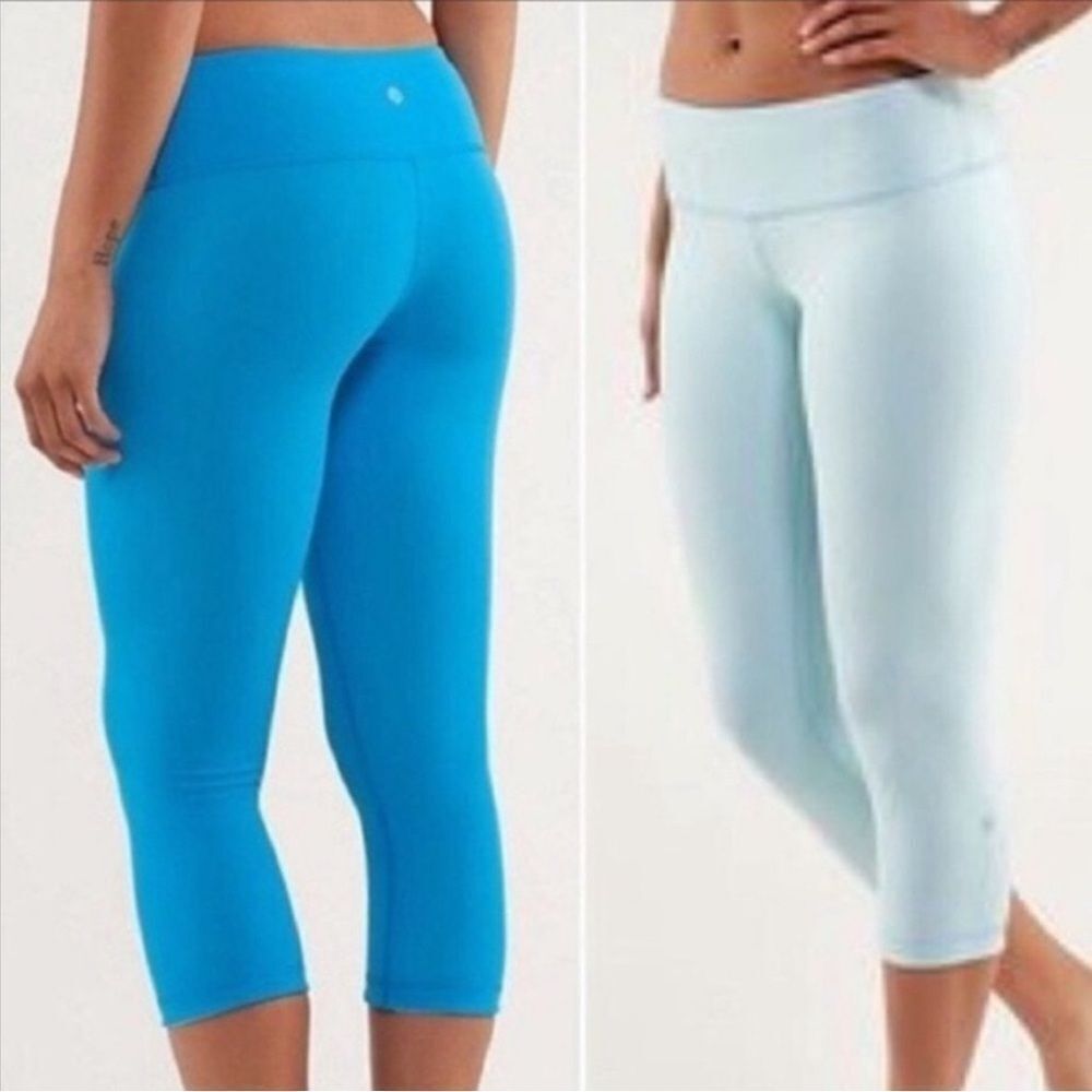 Lululemon Wunder Under Crop Reversible Legging Beach Blanket Blue Sz 8 or Sz 10